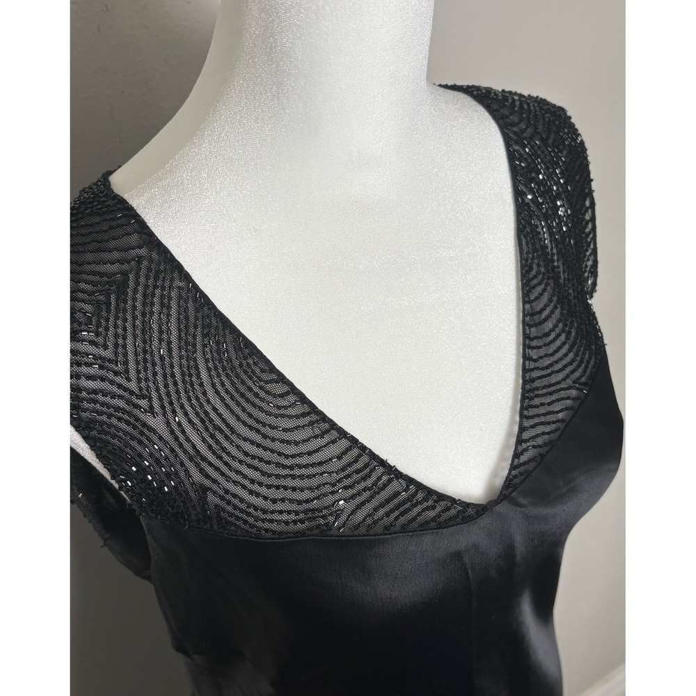 Jones New York Dress Womens 8 Black Satin Beaded Mesh Sheer Back Midi Cocktail - Picture 4 of 9